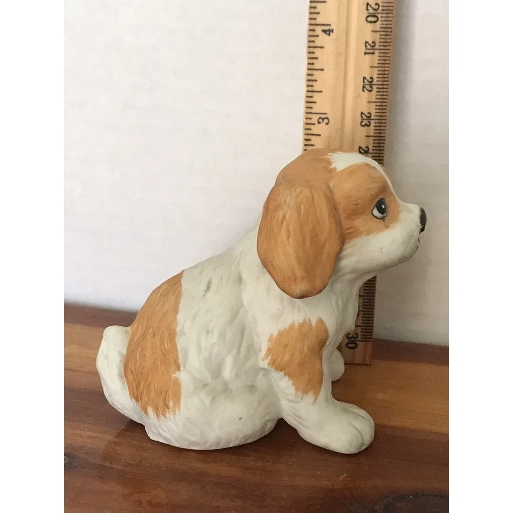 1990 Spaniel Puppy‎ Dog Ceramic Figurine, Cute Brown White Dog Collector Decor